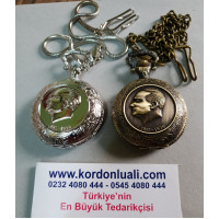 Köstekli Cep Saati Atatürk Temalı Gümüş Veya Bronz
